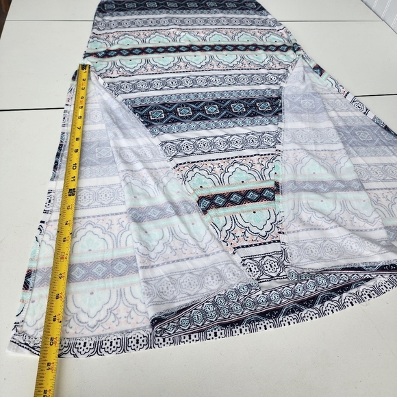 NWT Charlotte Russe Rayon Maxi Skirt Soft Elastic Waist Blue White Print Slits S - Picture 5 of 10